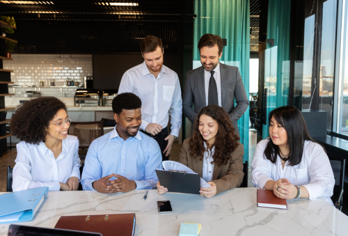 executives with digital tablet having meeting office (4)